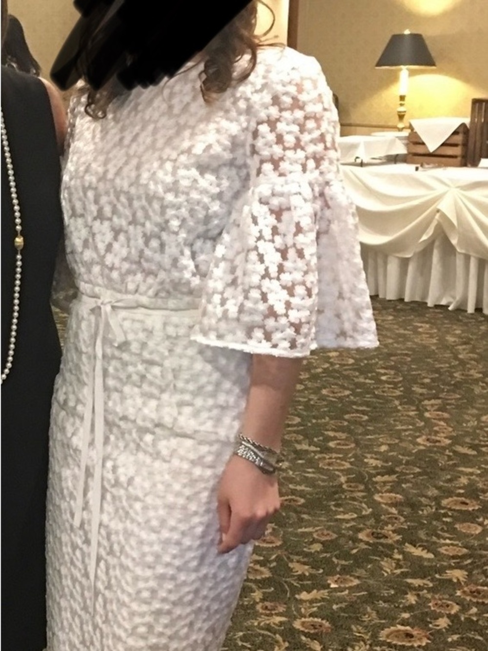 Milly White Floral Lace Midi Dress with Bell Sleeves